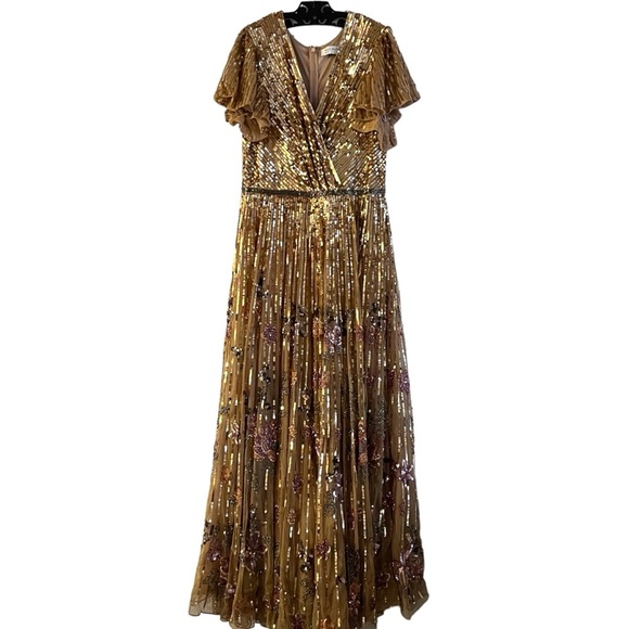 Mac Duggal Floral Sequins Flounce Sleeve V Neck Gown Copper 5637 NWT - Picture 4 of 9
